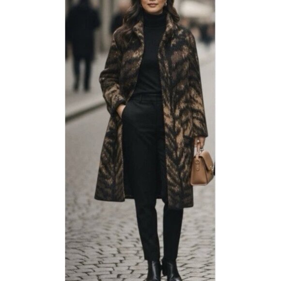 Le Maglie Di Sofia Jackets & Blazers - NWT Le Maglie Di Sofía Mohair Blend Animal Tiger Print Longline Teddy Coat Small